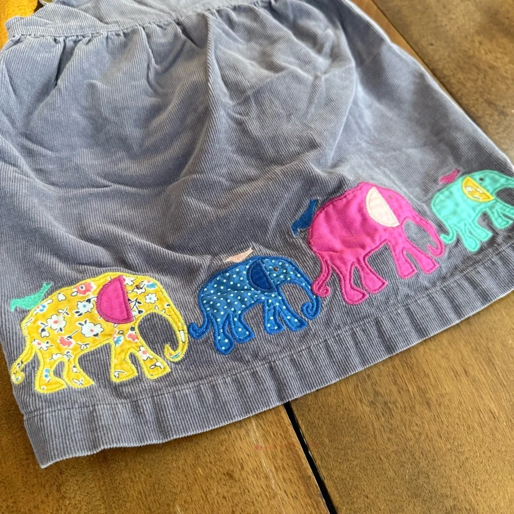 Baby Boden Elephant Appliqué Grey Corduroy‎ Jumper Dress Yellow Lining 12-18 mo